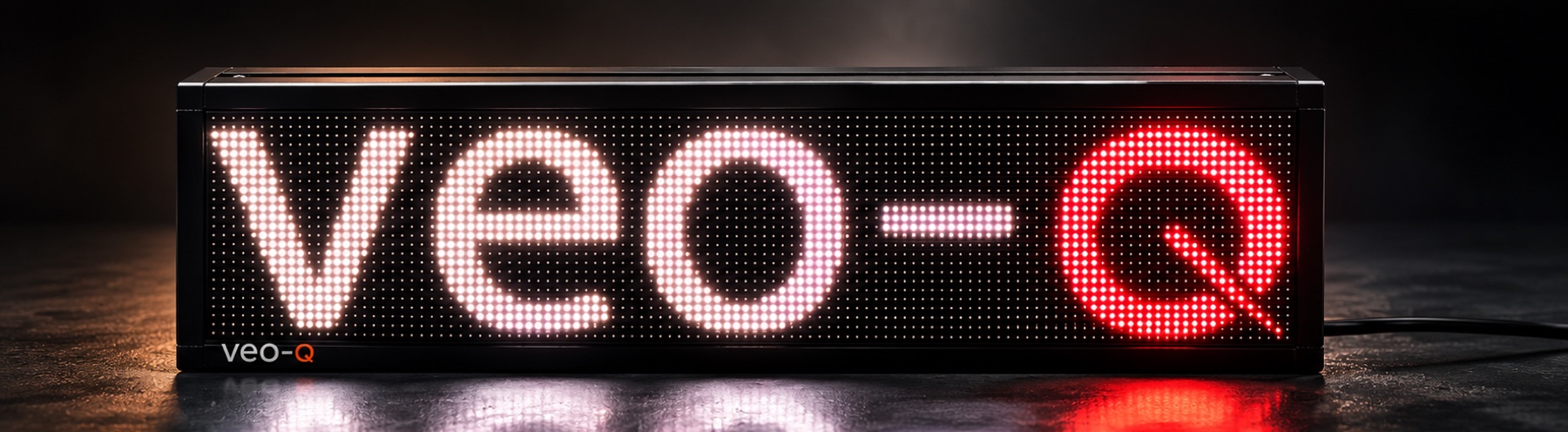 Front view of the Veo-Q LED display showing the Veo-Q name